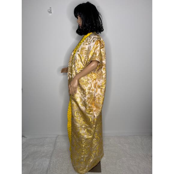 Vintage Y2K OOAK Gold Brocade Baroque Robe with Studded Yellow Trim medium - Picture 7 of 14